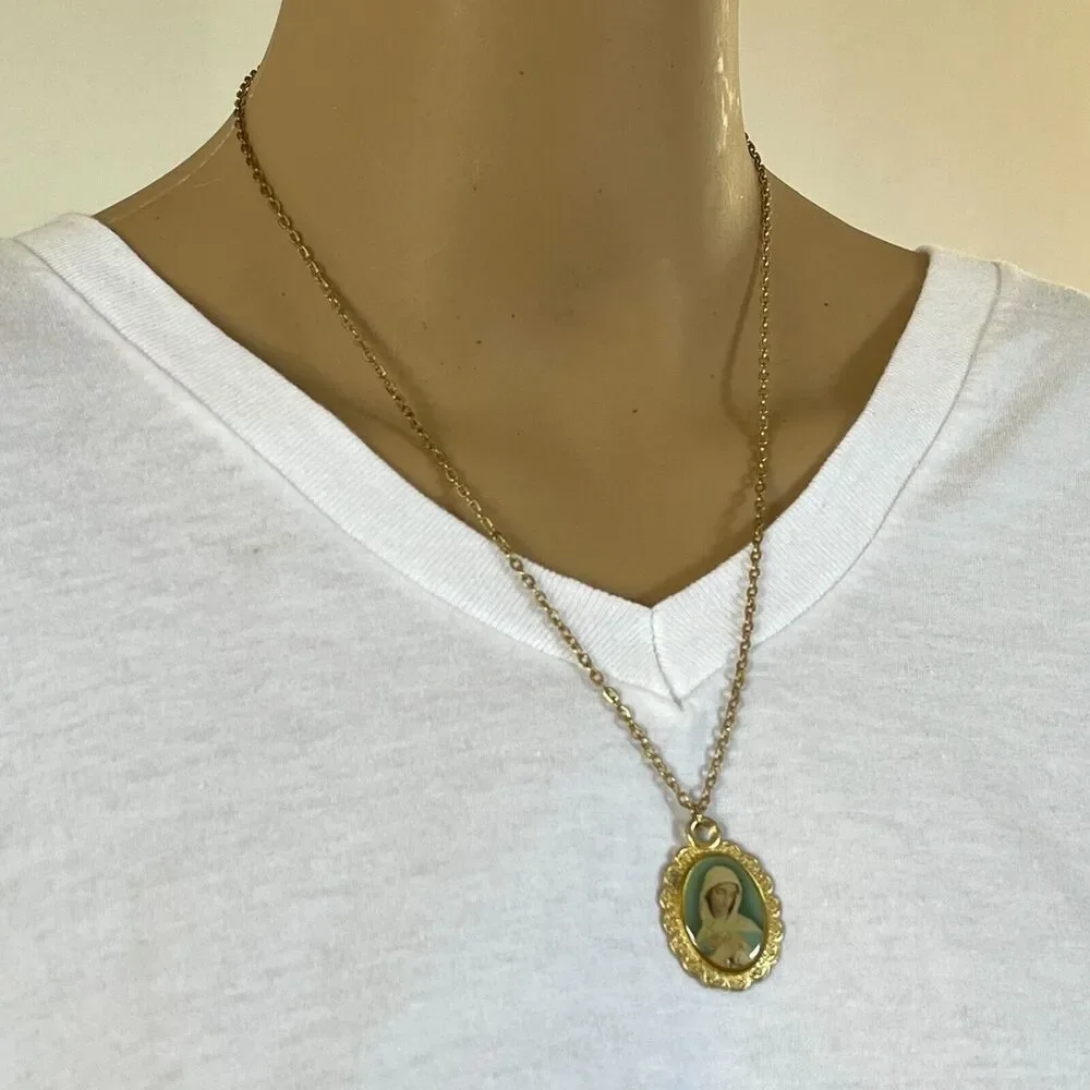 Our Lady Guadalupe Medal Gold Plated Pendant Chain Necklace Mexico Religious